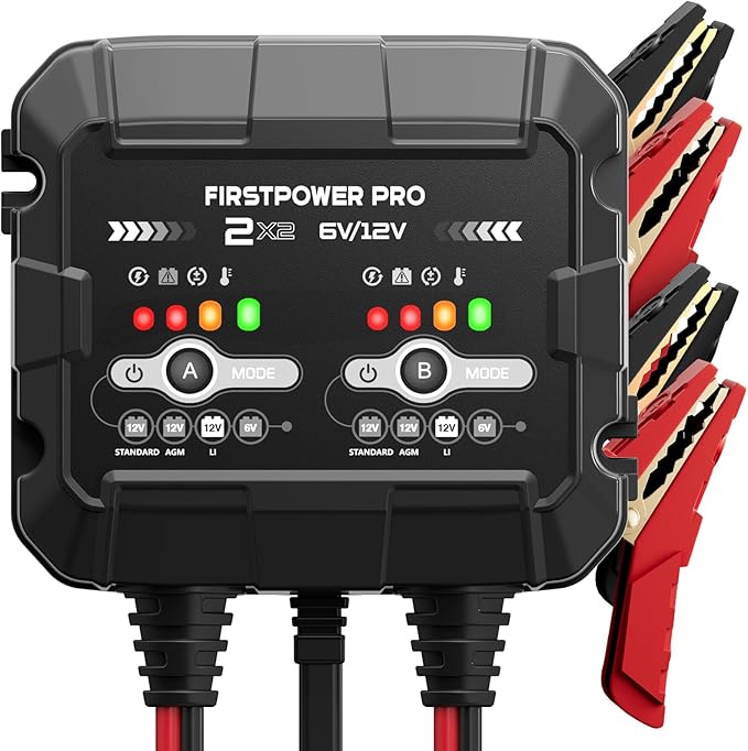 2-Bank, 4A Trickle Charger for Car Battery, 12V 6V Car Battery Charger by FirstPower+Pro
