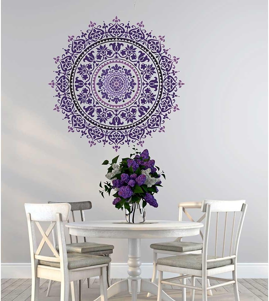 36" Large Mandala Stencil - Reusable Prosperity Mandala Stencil for Painting Walls, Wood, Furniture - DIY Art for Home Decor - Cutting Edge Stencils