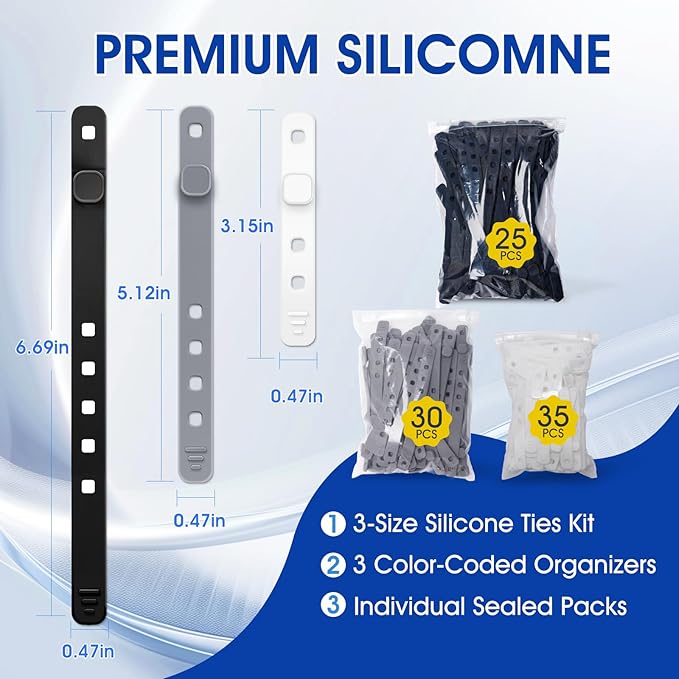 AROIC 90Pcs Silicone Cable Ties - Image 2