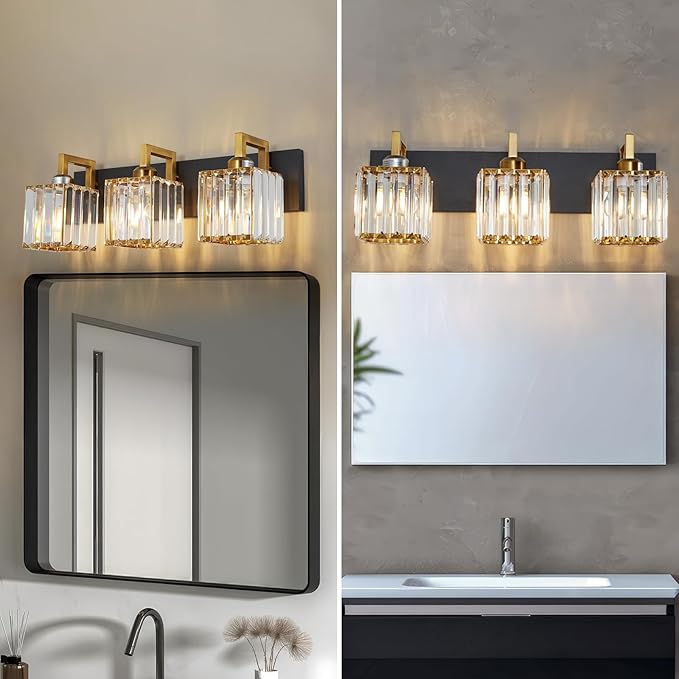 FDPBY Modern Bathroom Vanity Light 3-Lights Black Gold Crystal Wall Lamp - Image 3