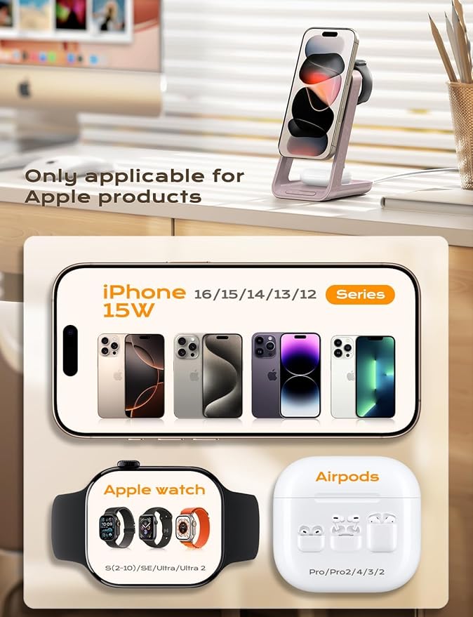 Apor 3 in 1 Charging Station for iPhone, Magsafe Wireless Charger - Image 5