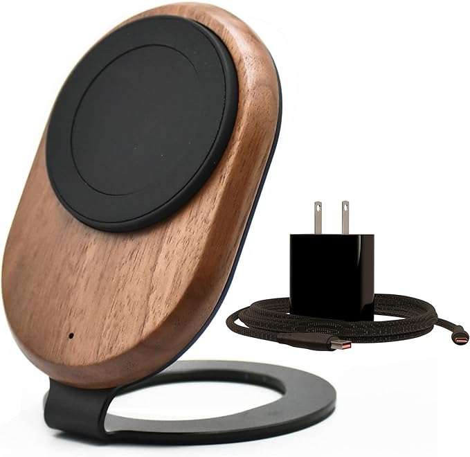 ARK Uno - Solid Wood MagSafe Stand Magnetic Wireless Charging Station w/Adapter by ARKHomeOffice
