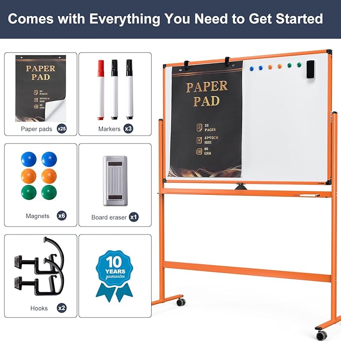 Whiteboard on Wheels, 48x32 Inches Mobile Whiteboard, Rolling Dry Erase Board - Image 6