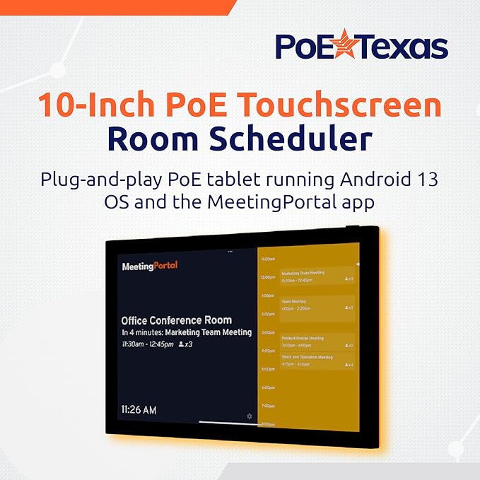 PoE Texas Low Profile 10-Inch Touchscreen Conference Room Scheduler PoE Tablet - Image 2