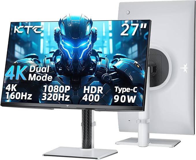 KTC 27 Inch Gaming Monitor 4K, Dual Mode UHD 160Hz & FHD 320Hz, PD 90W Type-C by KTC