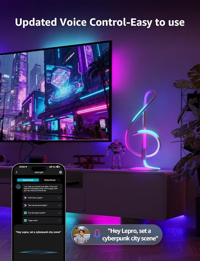 Lepro TB2 AI Smart Table Lamp, RGB+IC Addressable LED Lamps Alexa Google Home - Image 3