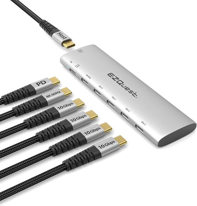 EZQuest USB-C Slim Gen 2 Hub Adapter 6-in-1 1 USB-C 4K/60Hz Video, 4 USB-C Gen by EZQuest