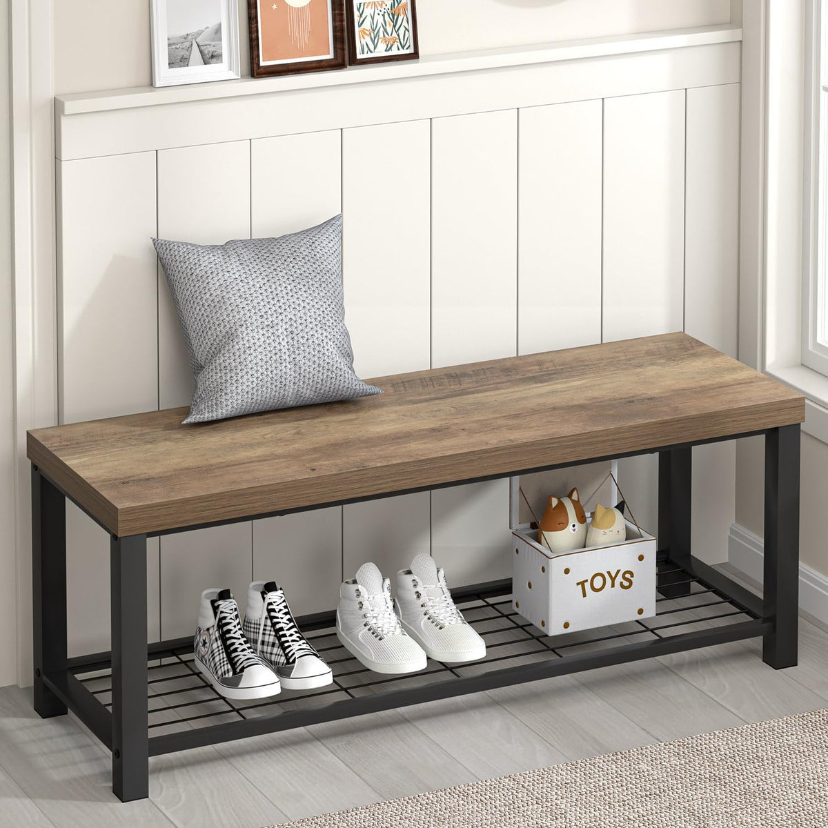 foluban entryway bench, industrial wood and metal storage, main product view