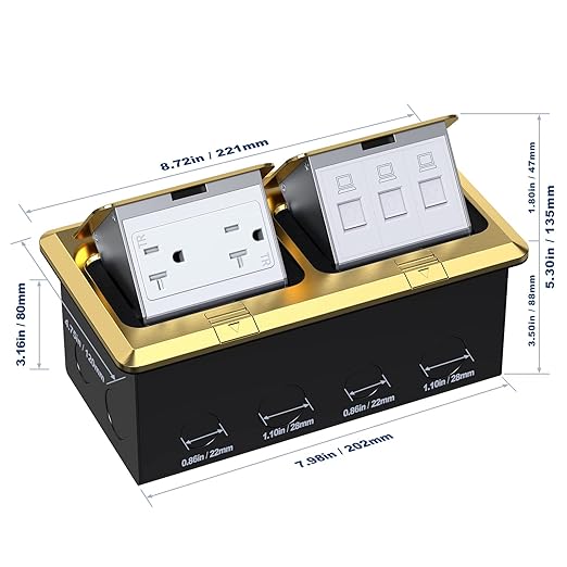 KYHSHJ Dual Pop-Up Floor Electrical Outlet Box Kit，20 Amp Stainless Steel TR - Image 4
