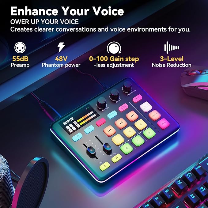 SINWE G1 Gaming Audio Mixer, RGB Audio Interface - Image 2