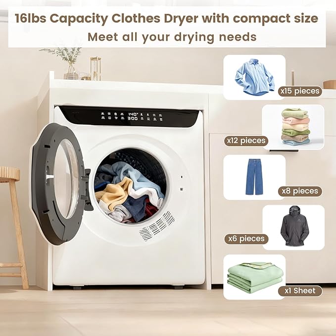 VCJ 2.8 cu.ft Portable Dryer, 1400W Electric Clothes Dryer - Image 2