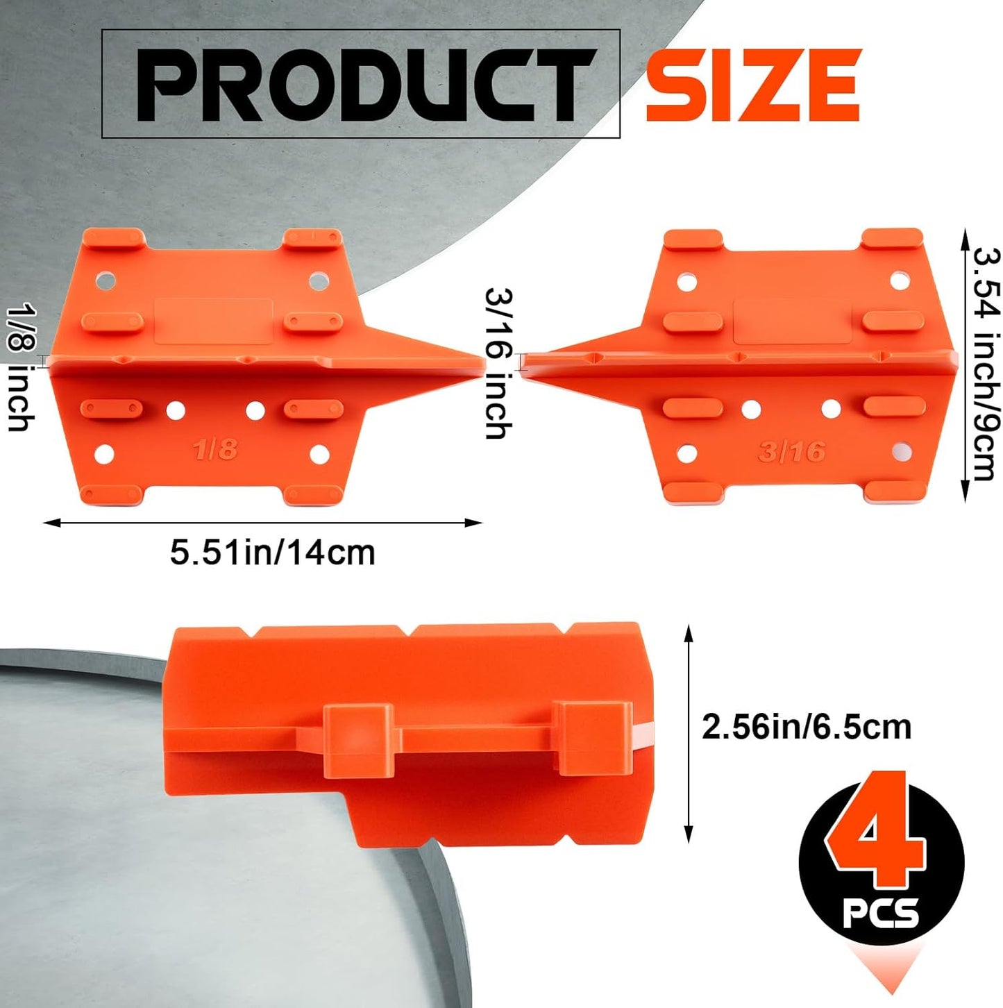CroBlissful 4 Pcs Deck Spacers 1/8" and 3/16" Spacer Edges Deck Board Spacing Tool Orange for Pressure Treated, Composite, PVC, Plank, Hardwood Decking Tool