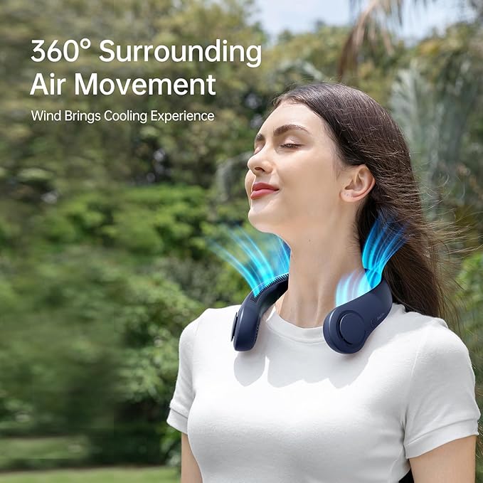 JISULIFE Portable Neck Fan, Hands Free Bladeless Fan, 5 Speeds, 4000 mAh - Image 2