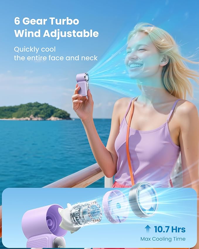 Gaiatop Portable Handheld Mini Fan, 6 Speeds 16900 RPM High Velocity Personal - Image 4