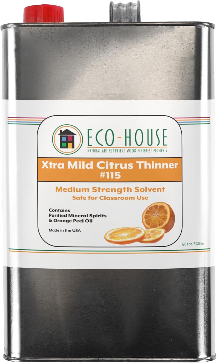 Eco House 115 Xtra Mild Paint Thinner – Citrus Scent, Low Odor, Safe Alternative to Turpentine – Eco-Friendly Solvent for Oil Paints, Natural Resins & Varnishes – 3.78L (1 Gallon)