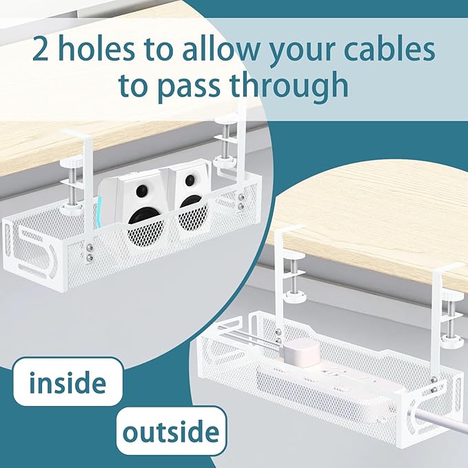 Under Desk Cable Management Tray, No Drill Mesh Desk Cable Tray, Wire - Image 7