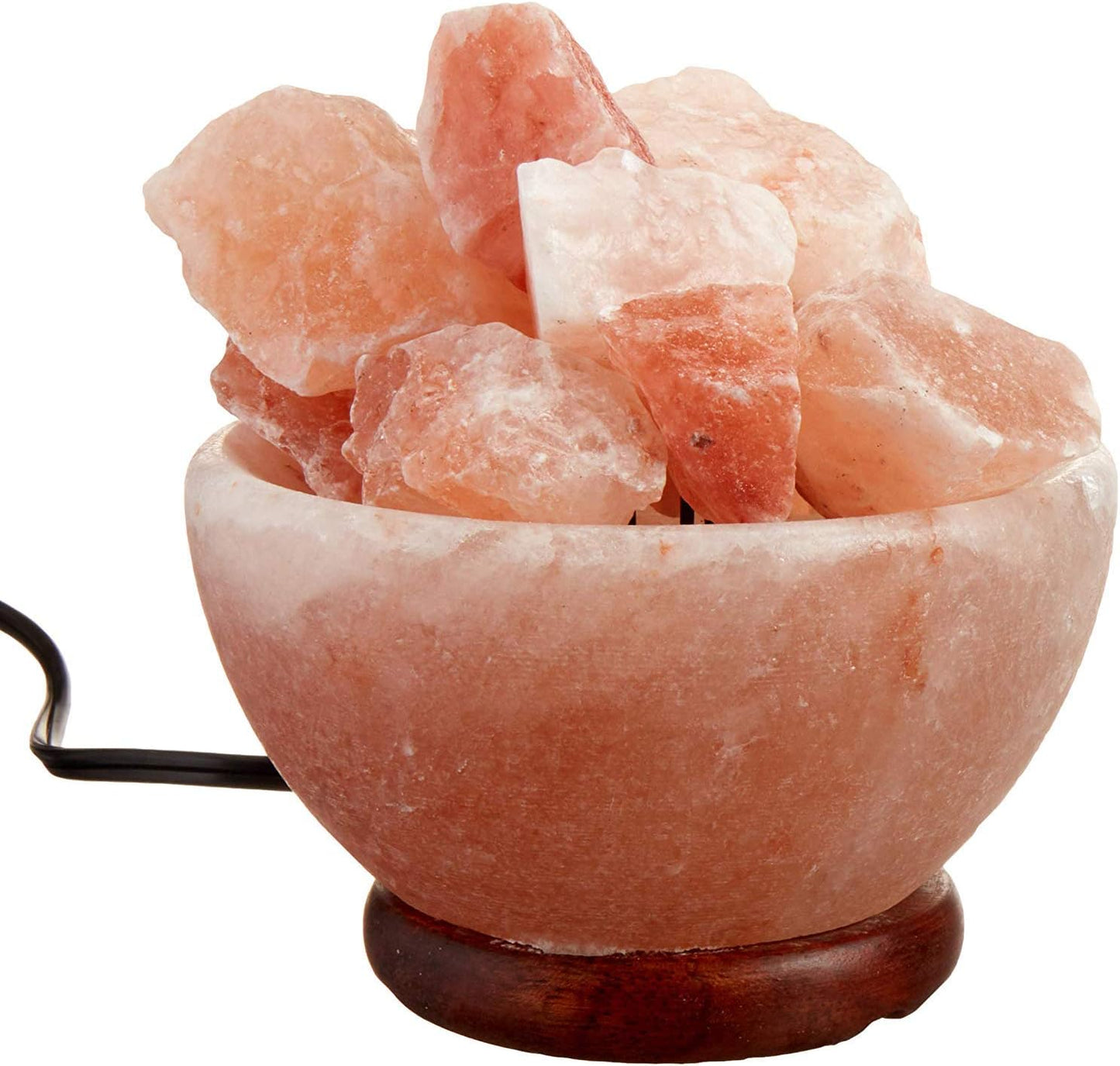 Himalayan Salt Lamp Bowl with Natural Crystal Chunks, Dimmer Cord and Classic Wood Base Premium Quality Authentic from Pakistan