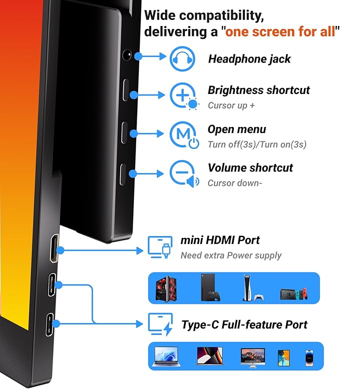 Ingnok Portable Monitor, Ultra Slim 15.6 Inch FHD IPS Laptop Screen Extender - Image 6