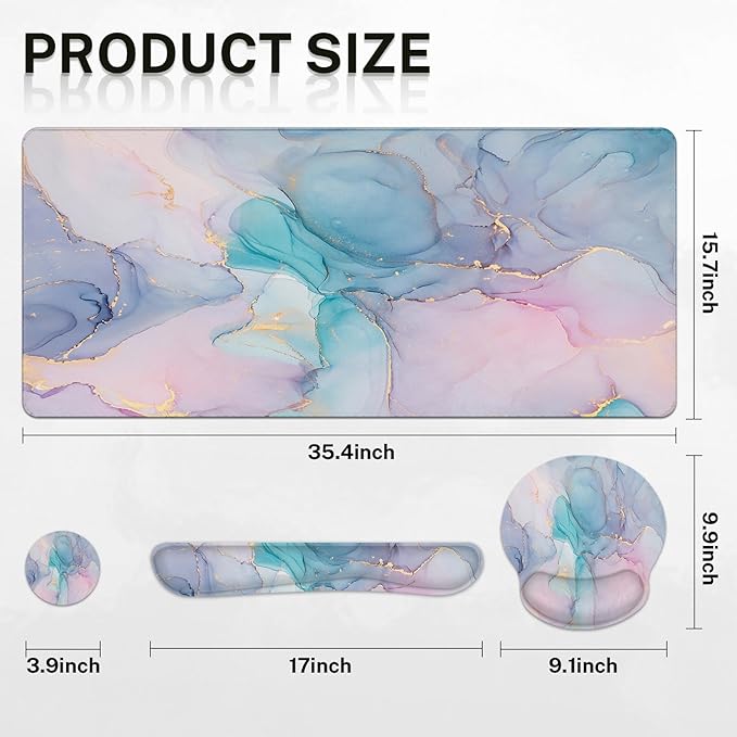 Britimes Blue Purple Liquid Marbling Keyboard Mouse Pad Set 4in1 Large - Image 3