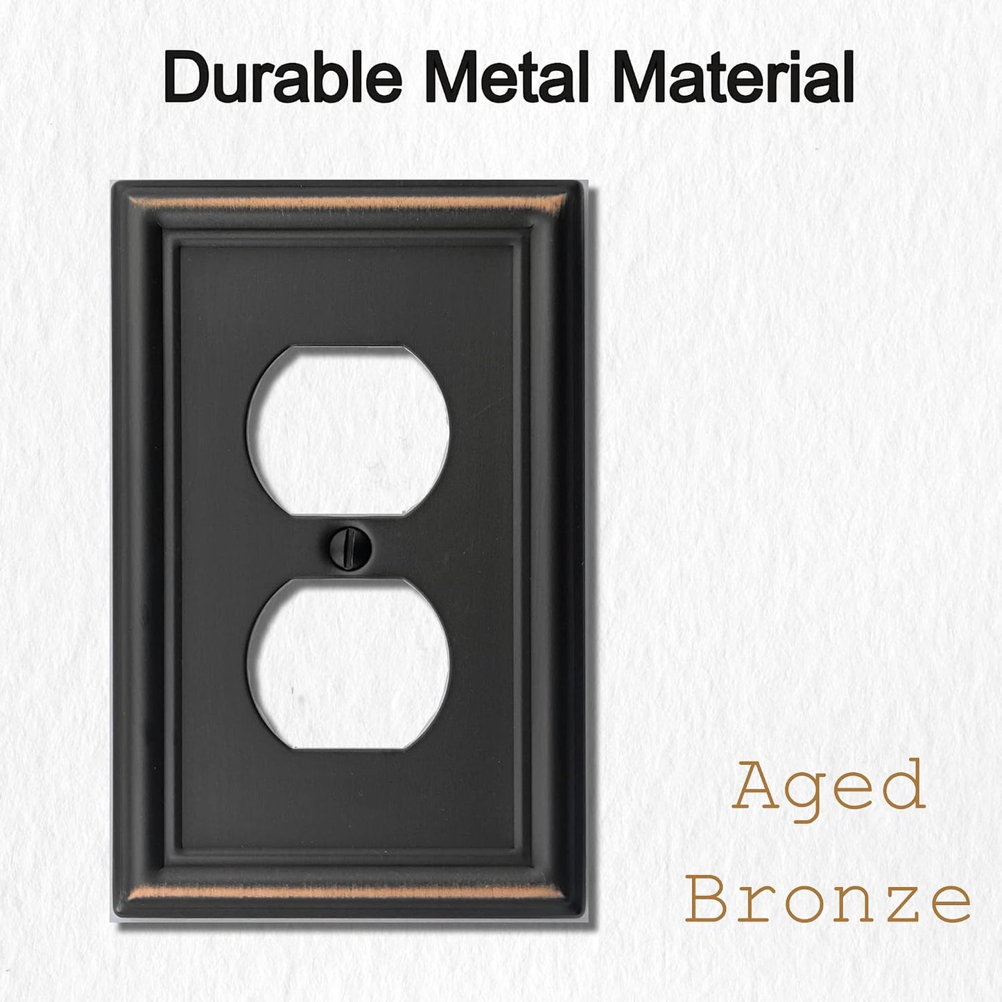 OKAWYC Single Duplex Outlet Light Switch Cover Luca Metal Wall Plate, 4-Pack Aged Bronze 1 Gang, Oil Rubbed Bronze for Receptacle Light Switch, Outlet Cover Decorative, Wallplate, Midsize, Durable