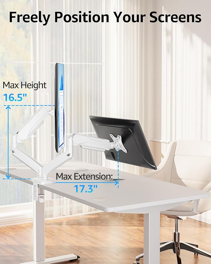 MOUNTUP Dual Monitor Stand for Desk, Monitor Arms for 2 Monitors Max 32 Inches - Image 6