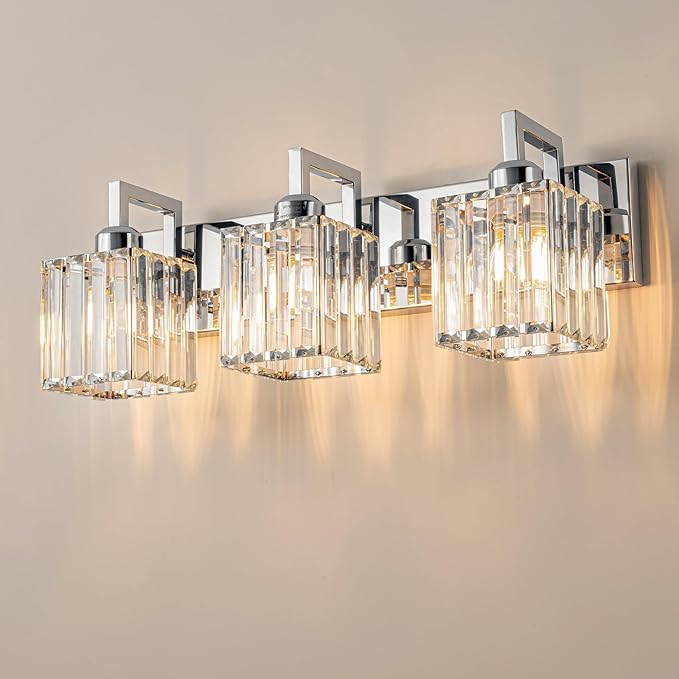 FDPBY Modern Bathroom Vanity Light 3-Lights Chrome Crystal Wall Lamp Bathroom by FDPBY
