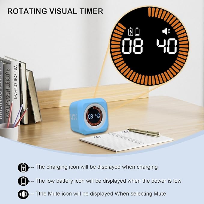 Rotating Cube Visual Pomodoro Timer 5, 10 50 Minutes Preset + Custom Countdown - Image 2