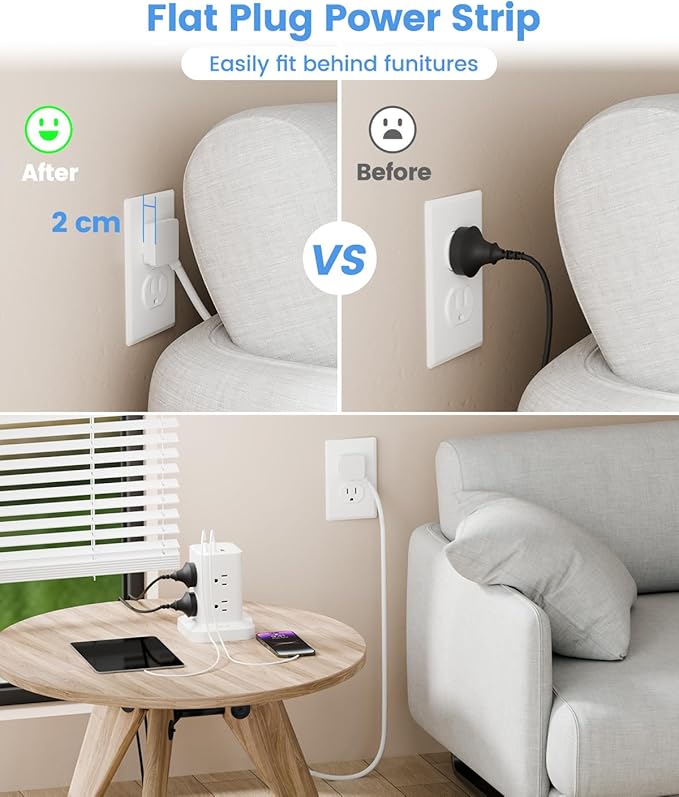 Power Strip Tower with Surge Protector 1800J, Fast Charging Tower PD20W USB-C - Image 7