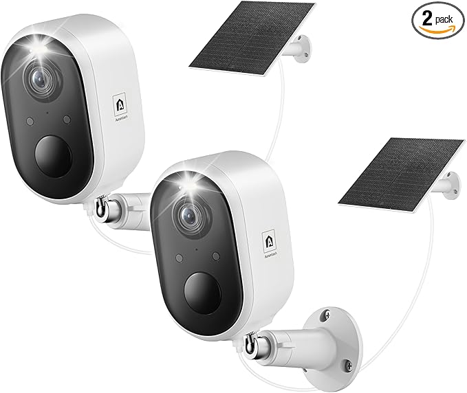 Aurumbach Solar Security Camera Outdoor Wireless 2 Pack, 2K Color Night Vision by Aurumbach