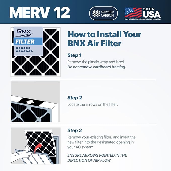 BNX TruFilter 14x14x1 MERV 12 Odor Defense AC Furnace Air Filter - Image 8