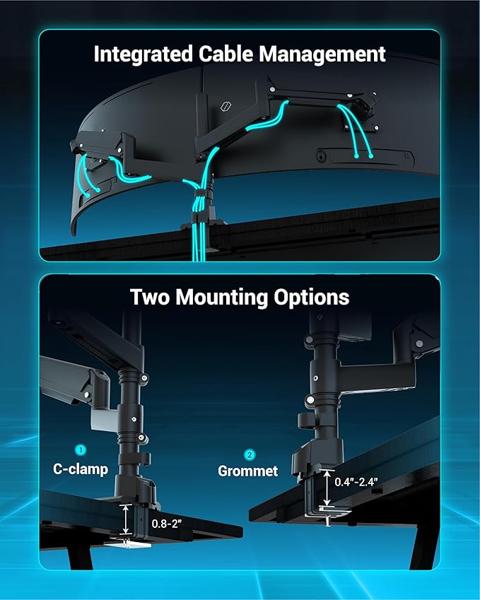 Ergounion Dual Monitor Arm for 13-49 Inch Ultrawide Screens, Heavy Duty Monitor - Image 6