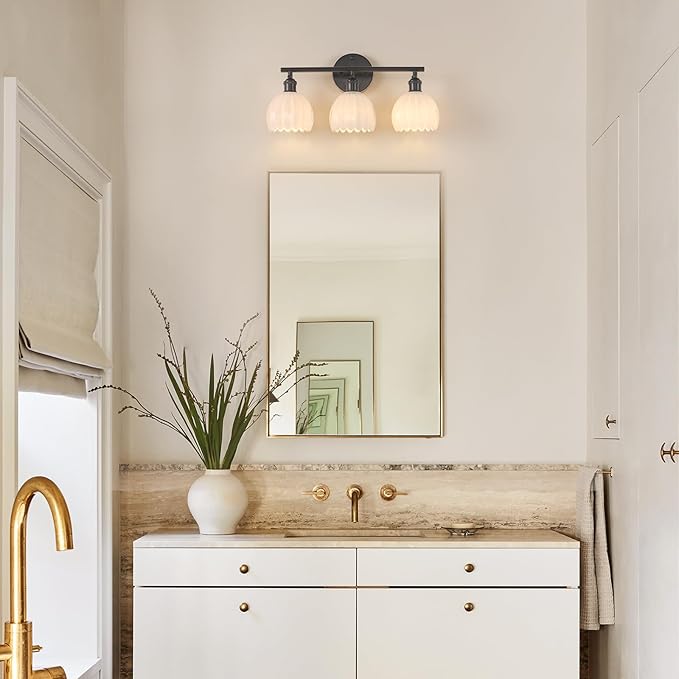 Shenmoyl Bathroom Light Fixtures, 3-Light Black Vanity Wall Light Over Mirror - Image 2