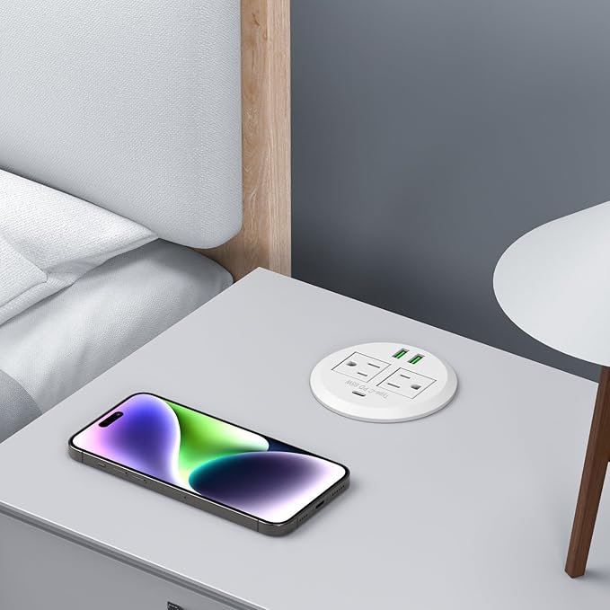 3-inch Desktop Power Grommet, Max 65W USB C Charger, 2 Outlets and 3 USB - Image 4