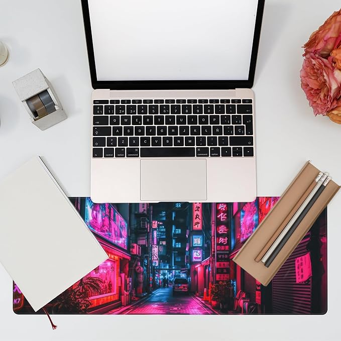 Eflxamz Desk Mat, Japanese Anime Neon Street Desk Pad, Anime City Large Gaming - Image 7