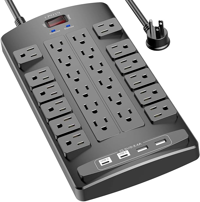 QINLIANF Surge Protector Power Strip - 6Ft Flat Plug Heavy Duty Extension Cord by QINLIANF