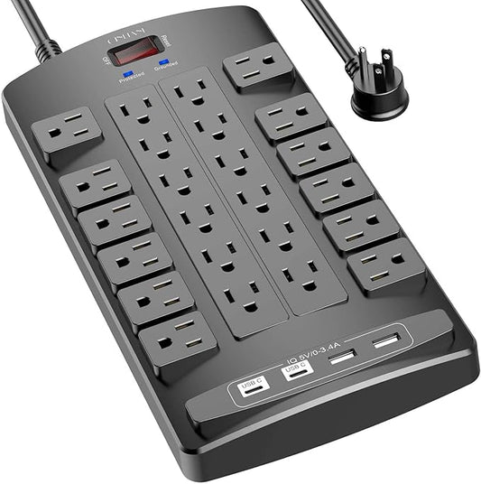 QINLIANF Surge Protector Power Strip - 6Ft Flat Plug Heavy Duty Extension Cord by QINLIANF