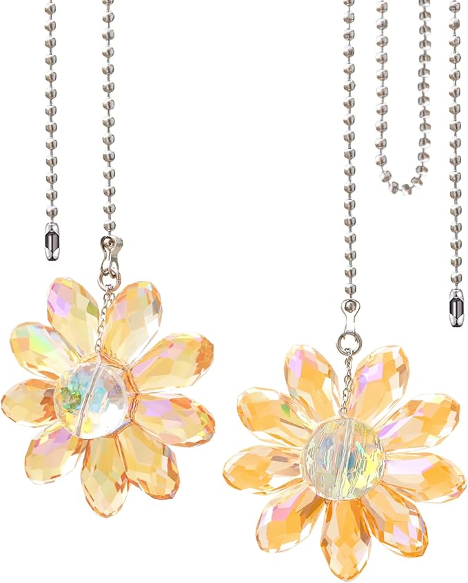 LEFERS Ceiling Fan Pull Chain, 2 Pieces 1.8" Crystal Glass Flower Pendants by L%C3%88FERS
