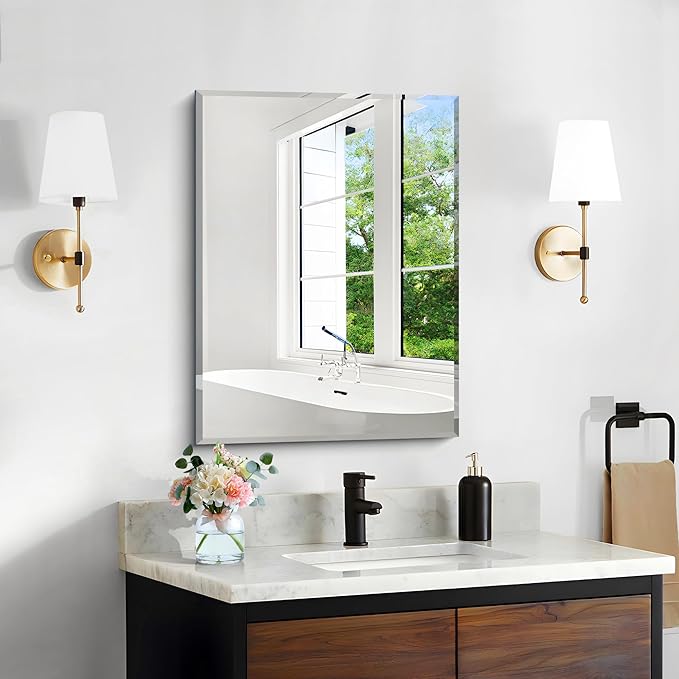 CILIBER 18x24 Beveled Mirror, Frameless Beveled Bathroom Mirrors by CILIBER