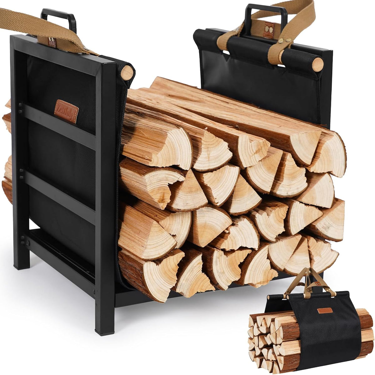 firewood rack indoor outdoor with firewood carrier, fireplace, main product view