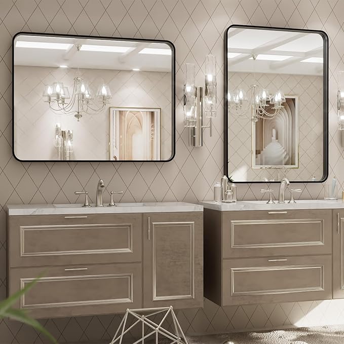 LOAAO 32x36 Inch Black Metal Framed Bathroom Mirror - Image 4