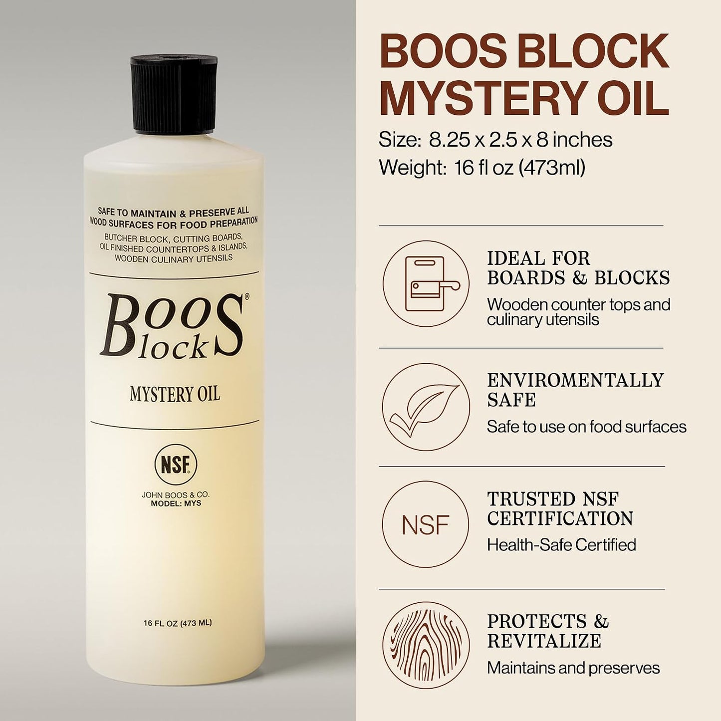 John Boos 2-Piece All-Natural Care & Maintenance Set | – 16 oz Mystery Oil & 5 oz Board Cream for Butcher Blocks, Cutting Boards, Wood Countertops, and Wooden Utensils