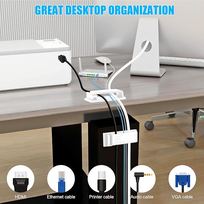 XHF 50 PCS Self Adhesive Cable Clips White, Wire Clips Cable Management Wire - Image 5