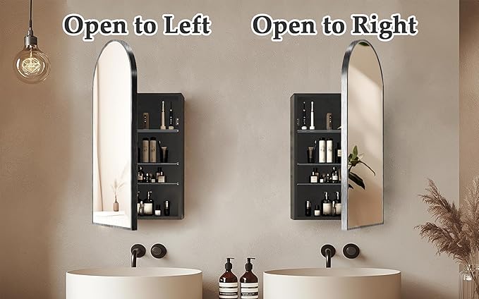 Arched Medicine Cabinet with Mirror, Vanity Mirror with Storage, Wall Mounted - Image 5