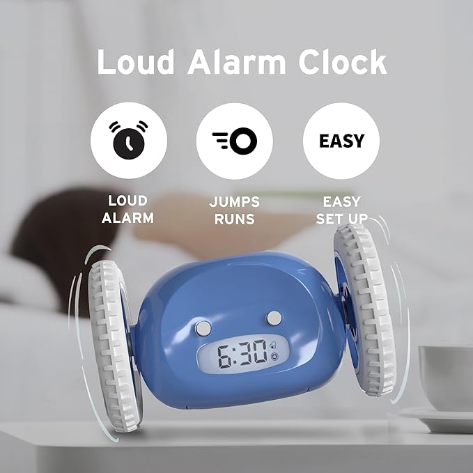 CLOCKY Extra Loud Alarm Clock for Heavy Sleepers on Wheels Rolls Runs Away - Image 2