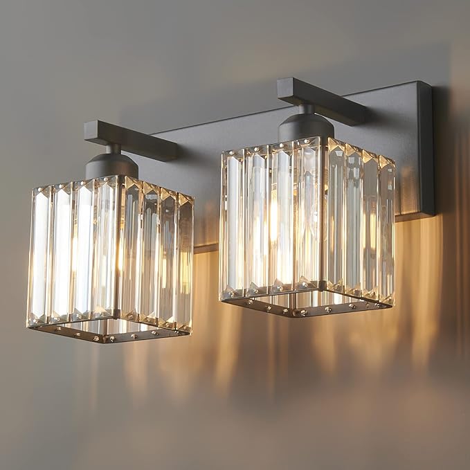 FDPBY Modern Bathroom Vanity Light 2-Lights Black Crystal Bathroom Wall Light by FDPBY