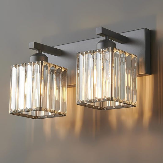 FDPBY Modern Bathroom Vanity Light 2-Lights Black Crystal Bathroom Wall Light by FDPBY