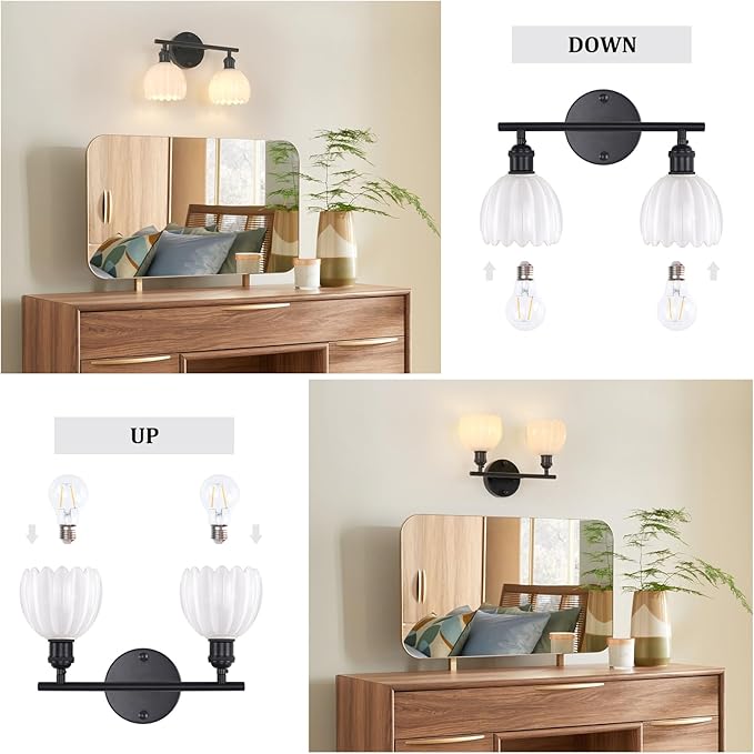 Shenmoyl Bathroom Light Fixtures, 2-Light Black Vanity Wall Light Over Mirror - Image 6