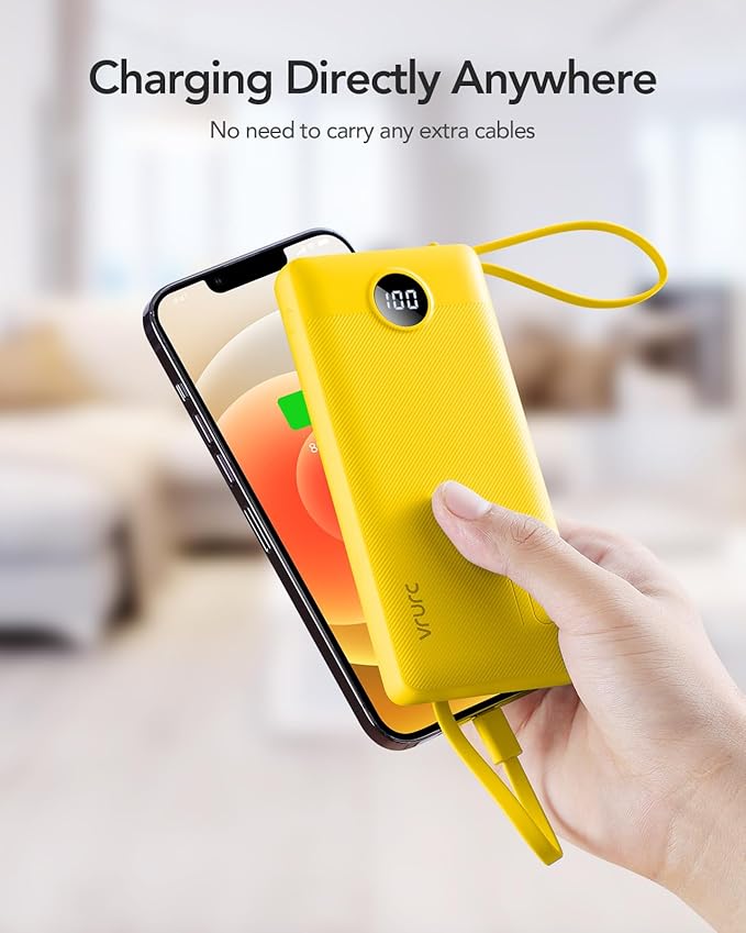 VRURC Portable Charger with Built-in Cables, 10000mAh LED Display USB C Power - Image 7