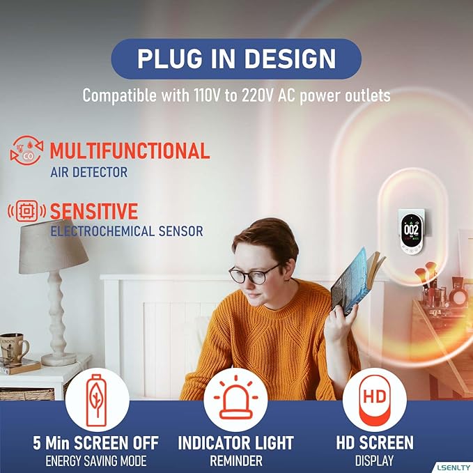 LSENLTY Carbon Monoxide Detectors Plug in, 3-in-1 CO Detector, HD Color Screen - Image 4