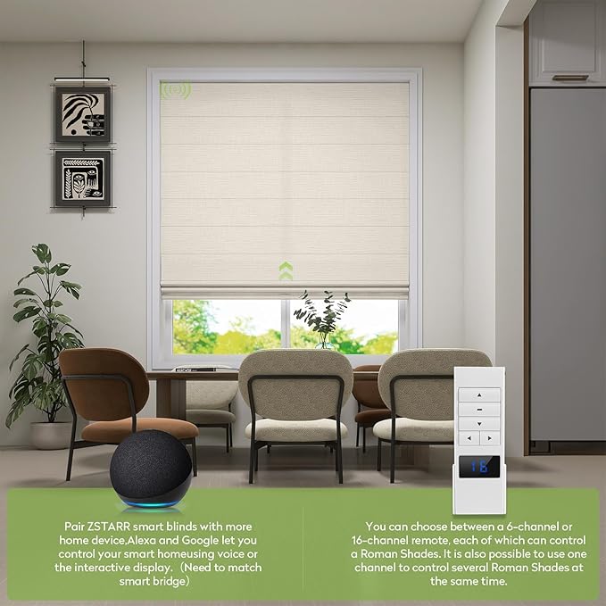 ZSTARR Smart Roman Shades Rechargeable Motorized Blinds - Image 2